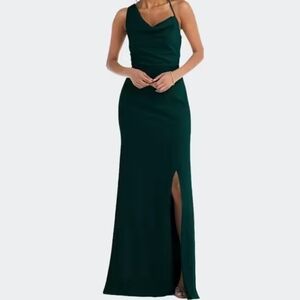 NWT After Six Crepe One-Shoulder Draped Cowl-Neck Maxi Dress Size 4 Evergreen